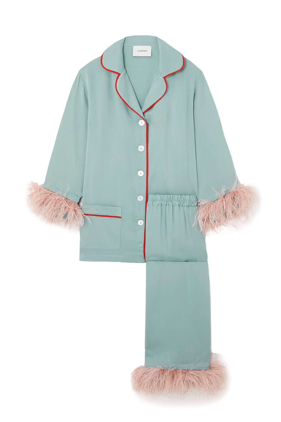 32 Sleeper, Party Feather Trimmed Twill Pajama Set, Net A Porter.com