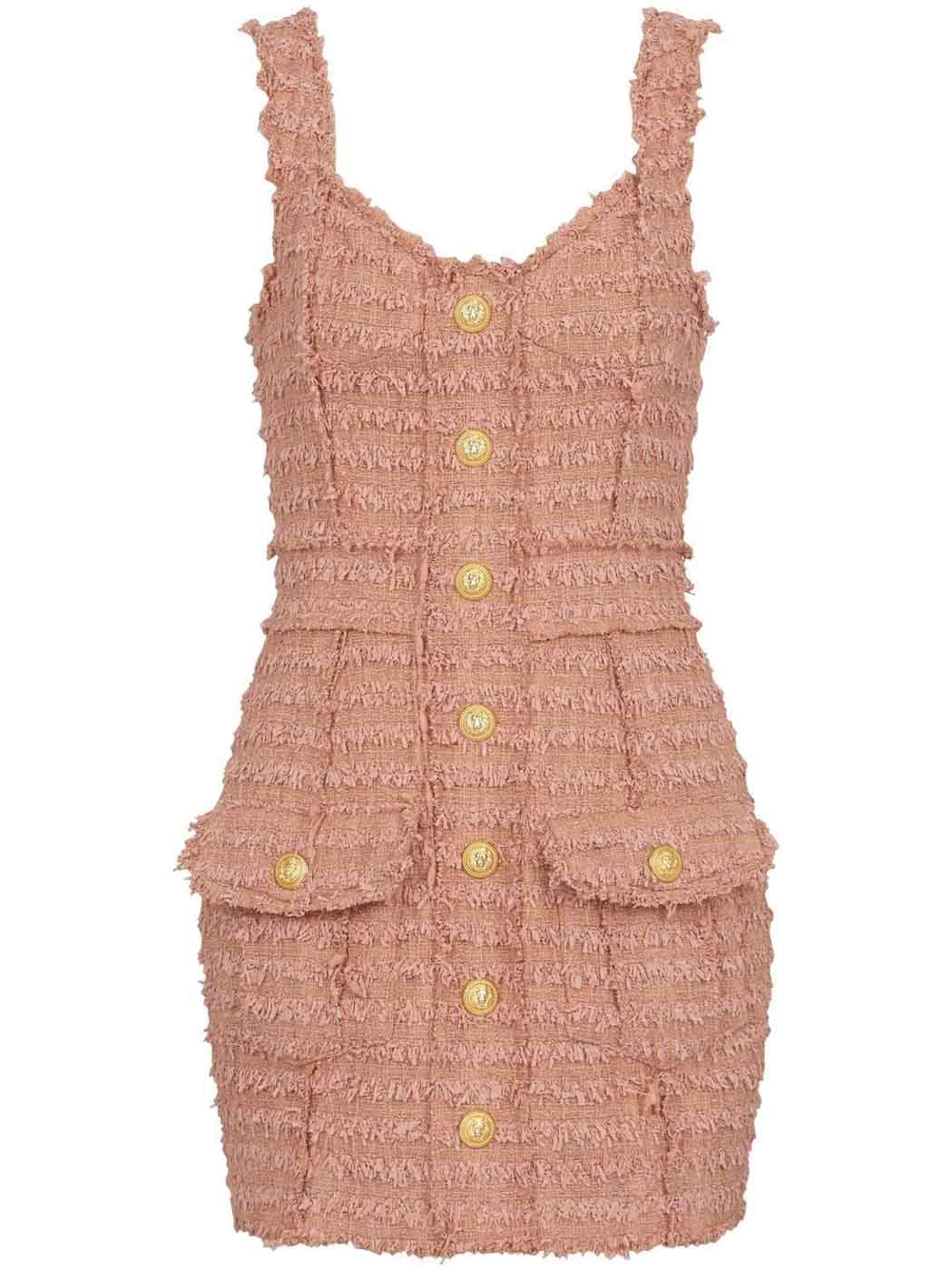 36 Balmain Tweed Frayed Trim Dress $3,350 Farfetch.com