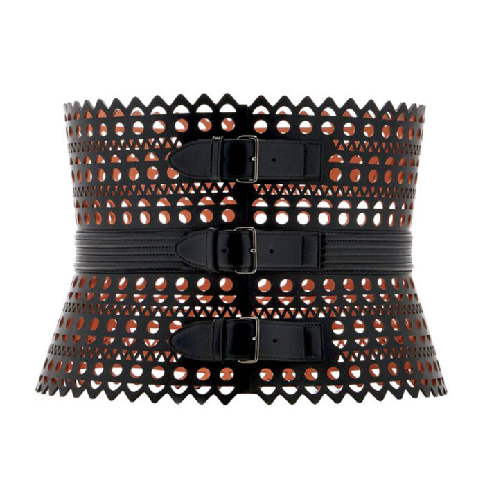 38 Sr2023 03 074 Alaia Black Laser Cut Leather Corset Belt, Modaoperandi.com