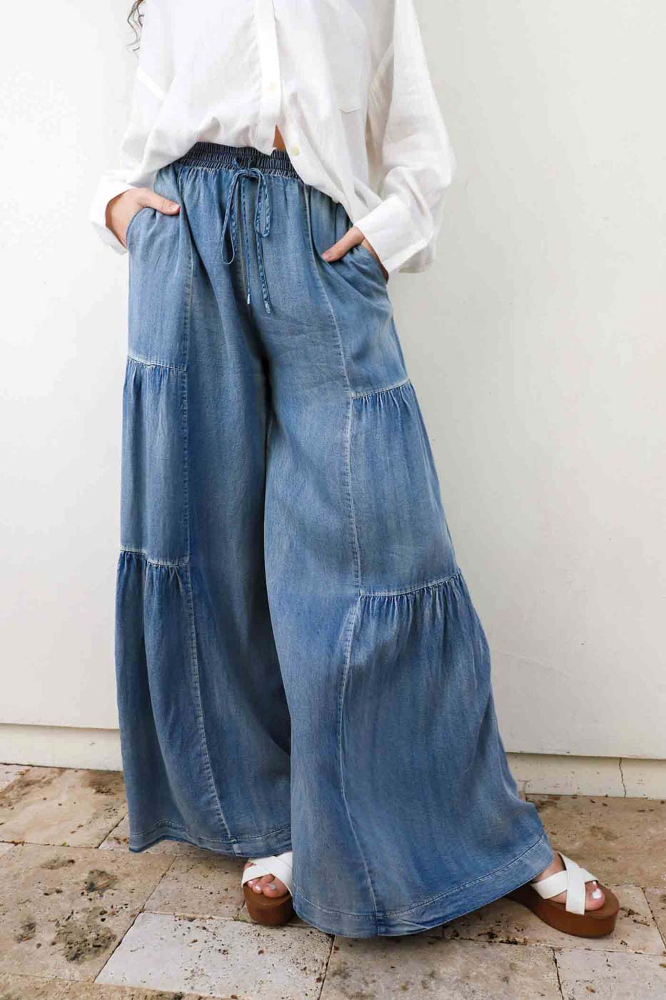 46 Belle Ruffle Side Wide Leg Pants $85 Available At Alexandria