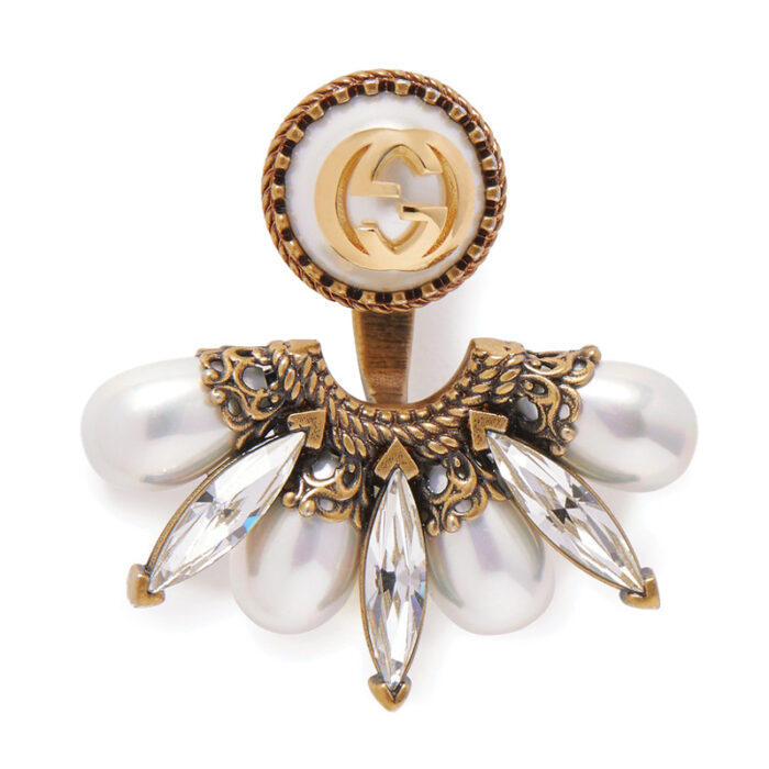 Gucci, Gg Gold Tone, Crystal And Faux Pearl Single Earrings, net-a-porter.com