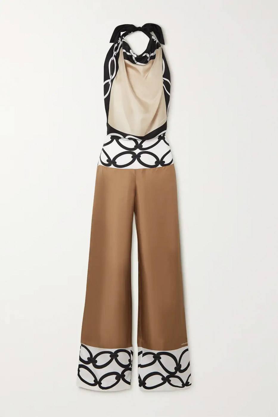 36 Valentino Open Back Halterneck Printed Silk Twill Jumpsuit $5,500 Net A Porter.com
