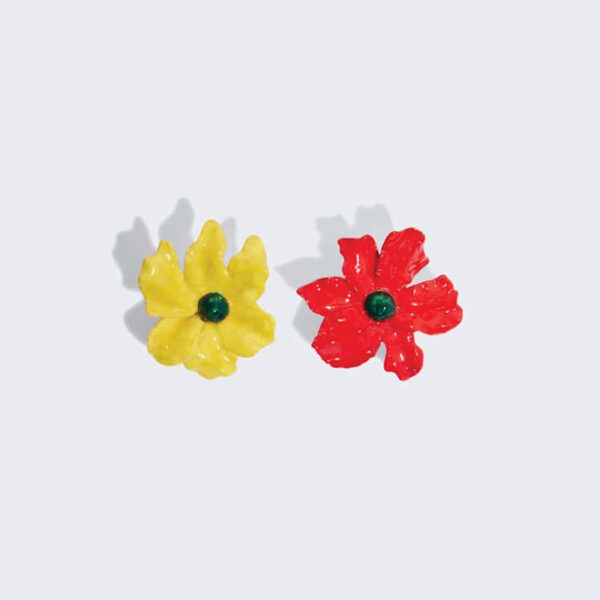 32 2. Asymmetrical Enamel Flower Earrings