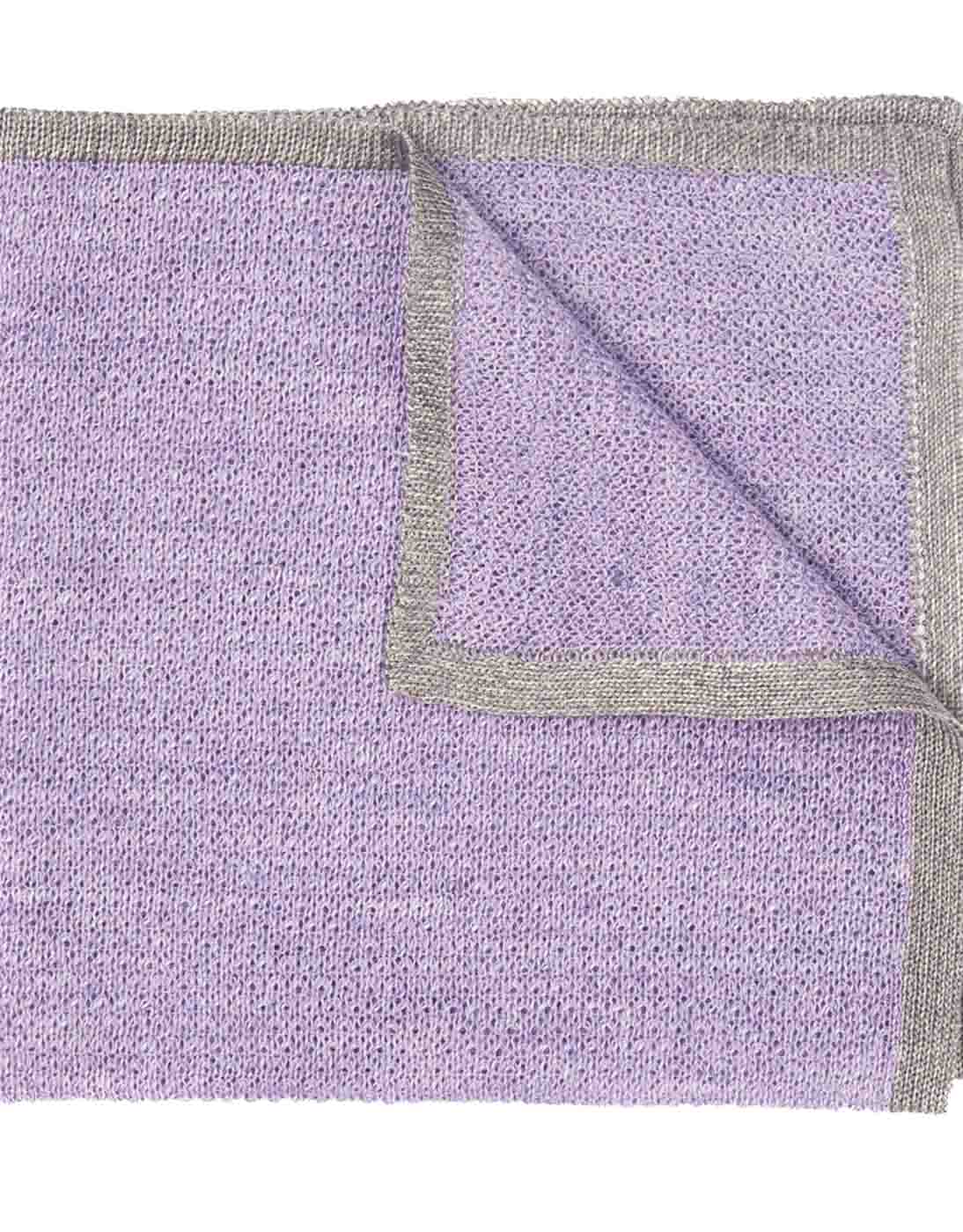 42 Knit Pocket Square With Border Lilac Gray