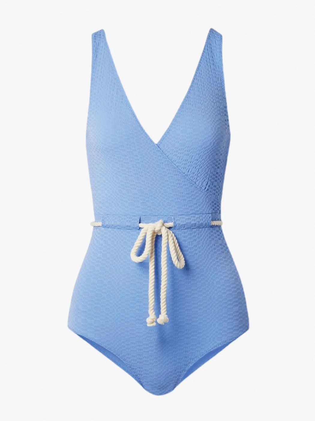 34 8 Lisa Marie Fernandez Yasmin Wrap Effect Rope Detailed Stretch Seersucker Swimsuit 