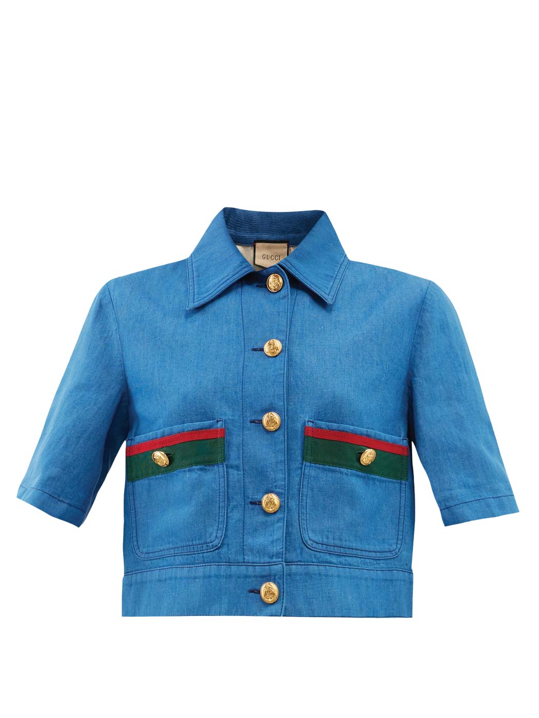 44 Gucci, Web Stripe Short Sleeved Denim Jacket, Matchesfashion.com