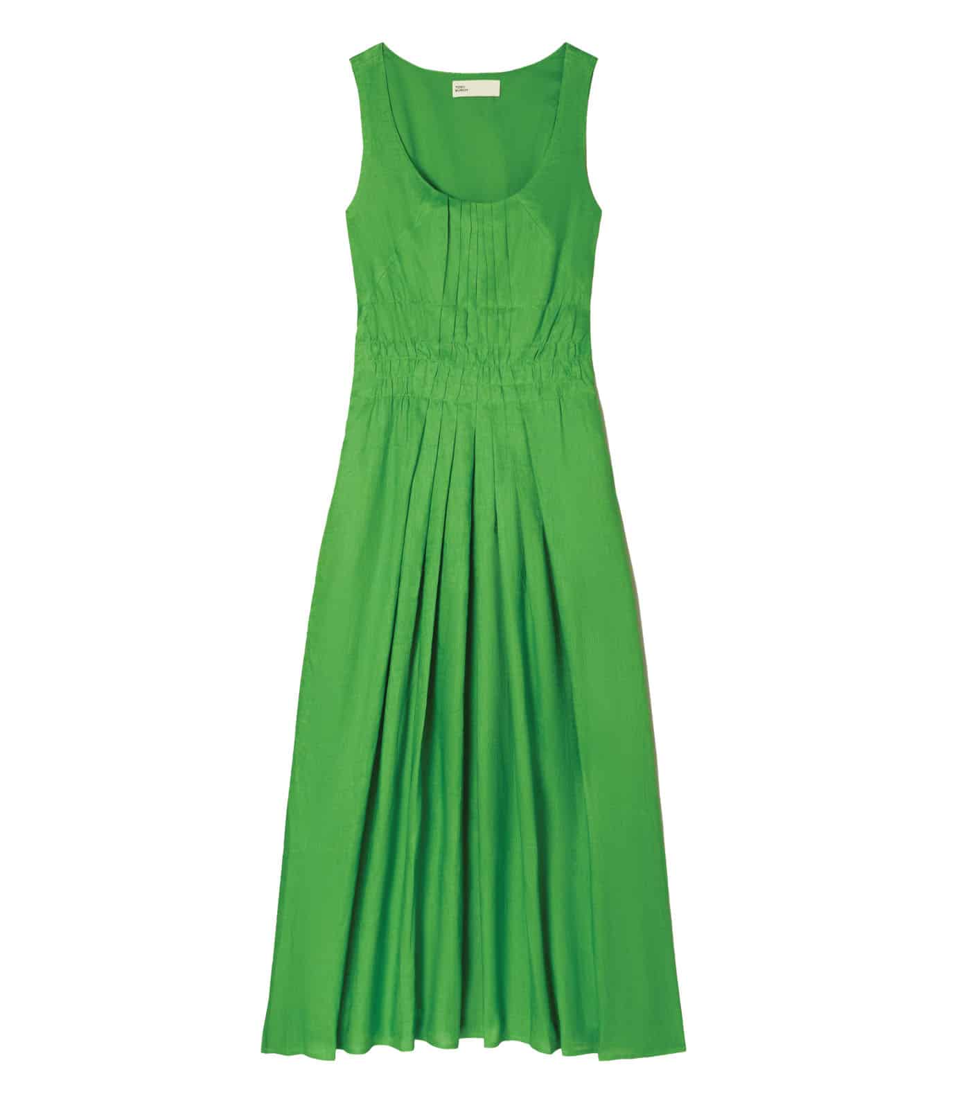 32 Tory Burch, Linen Pleat Dress In Bright Leaf, Toryburch.com