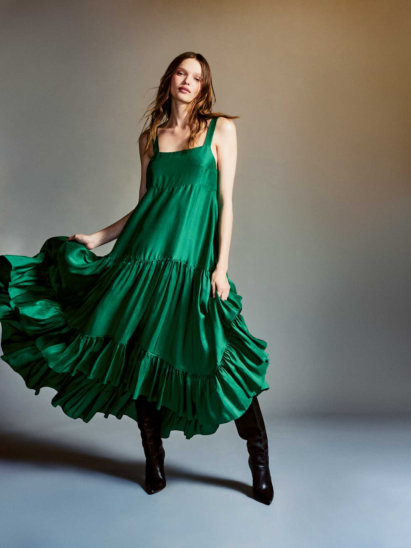 78 Sr2024 05 175 Griffon Raw Silk Midi In Emerald