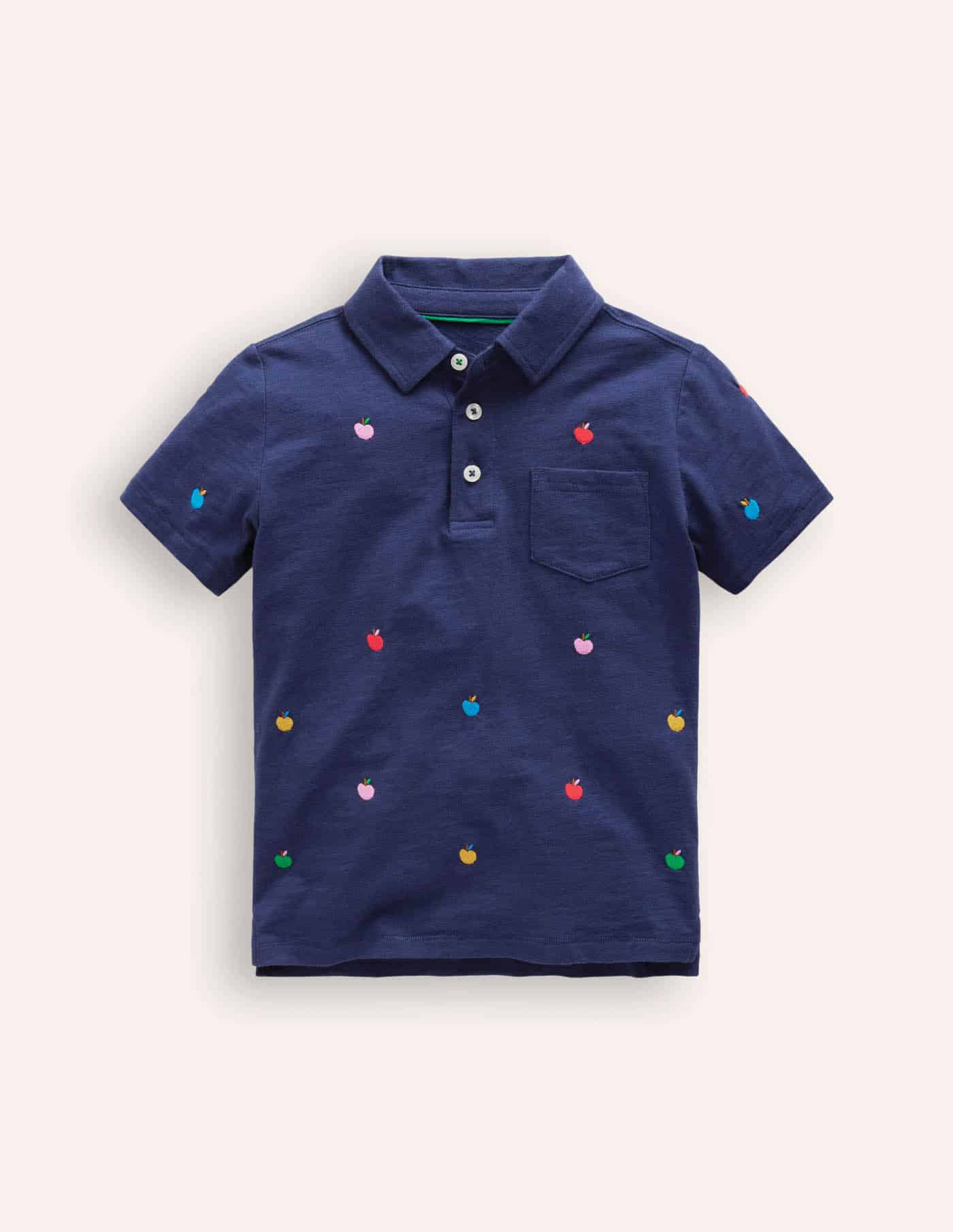 22 Mini Boden, Embroidered Slub Polo Shirt In College Navy, Boden.com