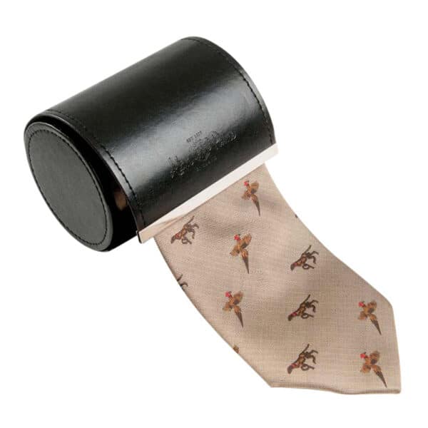 44 Sr2024 09 081 Alan Paine Silk Dog & Bird Tie With Leather Tie Roll