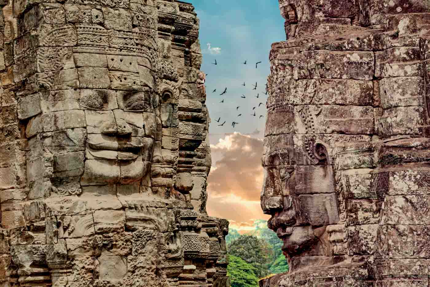 Faces Of Bayon Temple In Angkor Thom, Siemreap, Cambodia.