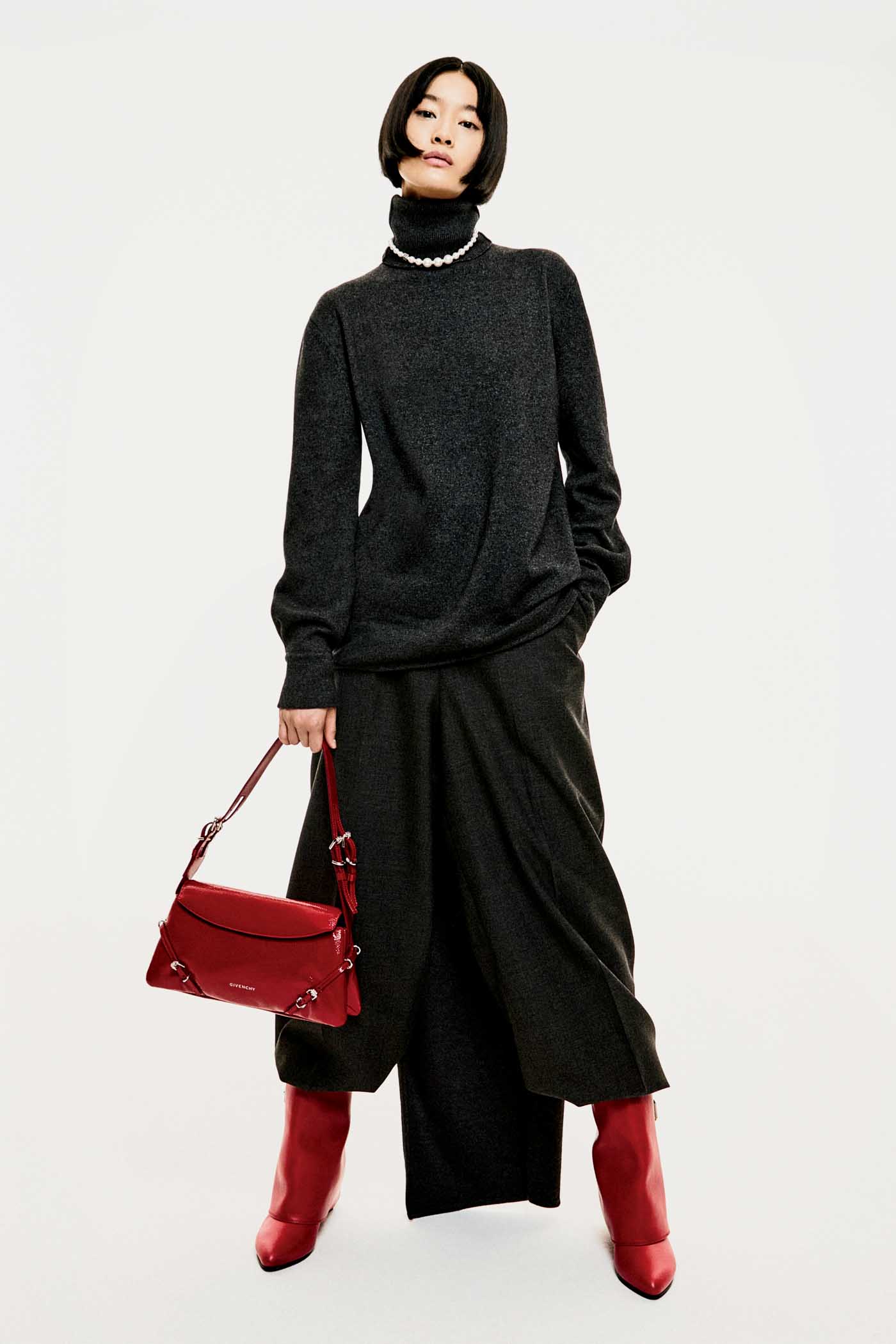 34 Sr2024 11 067 Givenchy Asymeetric Sweater Dress, P'tit Voyou Small Leather Shoulder Bag, Shark Lock Buckles Leather Ankle Boots, Mytheresa.com