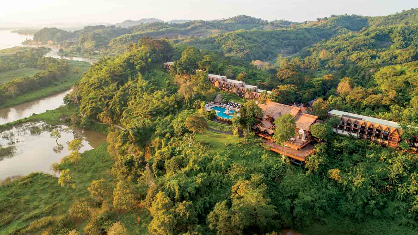 66 Sr2025 01 148 An Aerial View Of Anantara Golden Triangle Resort At Sunrise