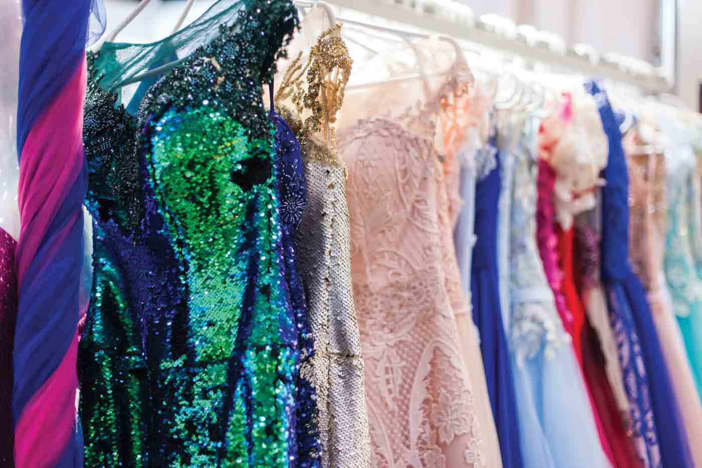 Rack With Beautiful Evening Dresses.