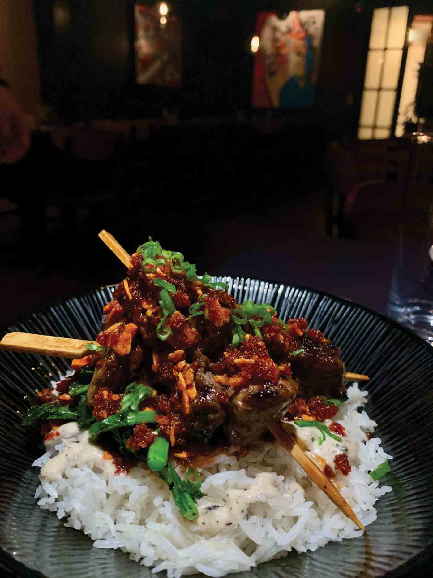 24 Korean Beef Skewersw With Charred Broccolini And Chili Crunch