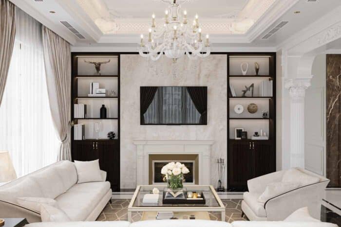 A Sophisticated Blend Of Classic And Contemporary Styles Creates An Inviting Living Room.