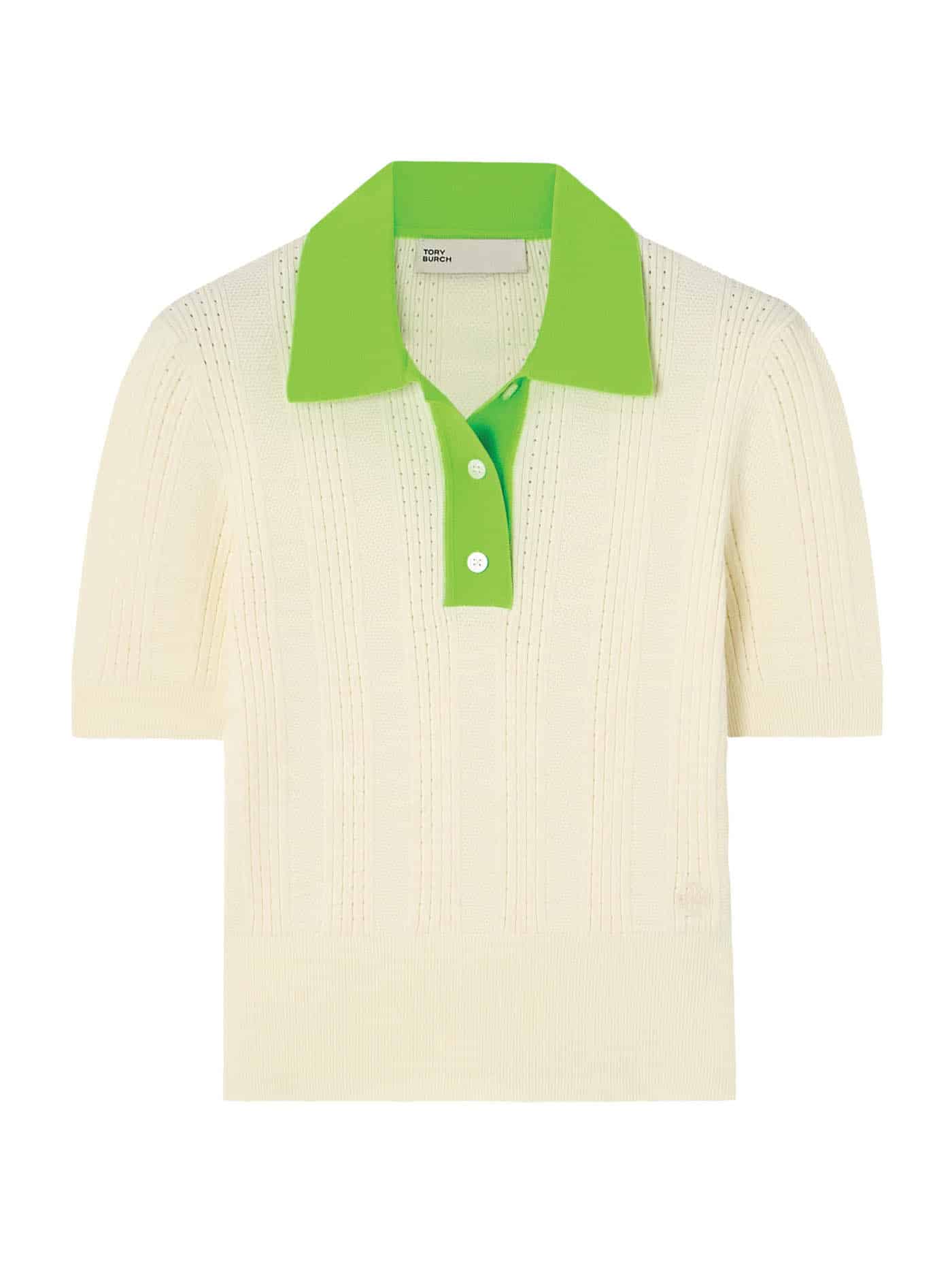 42 Tory Burch, Pointelle Knitted Cotton Polo Shirt, Net A Porter.com