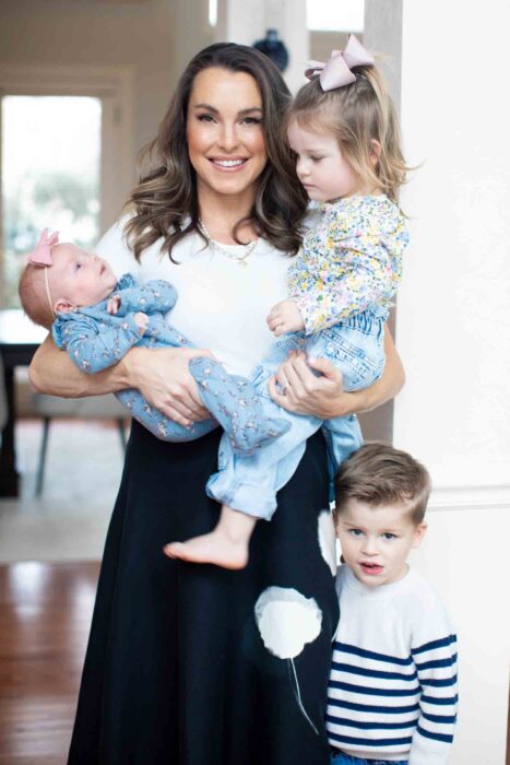 36 Natatlie Kelly Has Her Hands Delightfully Full, Shown Here In Akris Top And Skirt, With Her Adorable Brood, Neimanmarcus.com