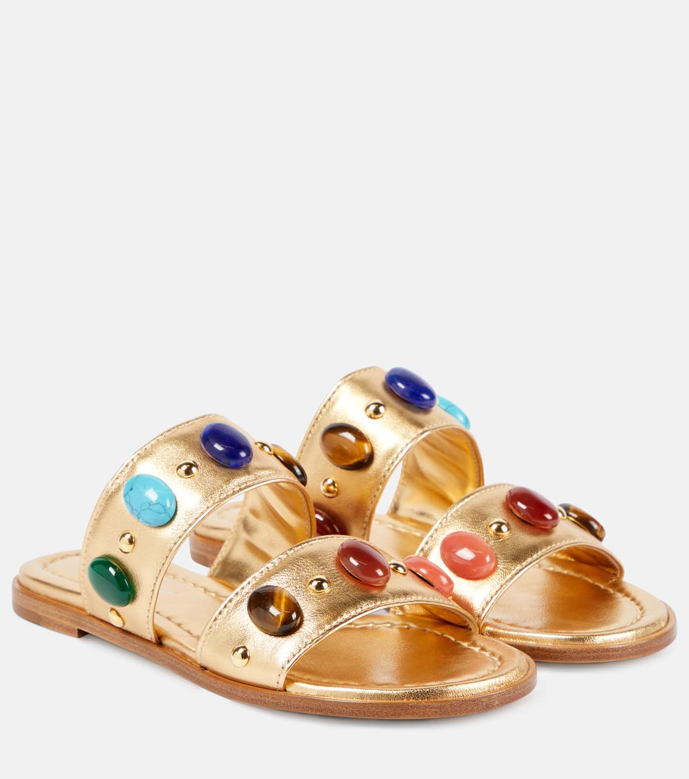 40 Gianvito Rossi, Shanti Embellished Metallic Leather Sandals, Mytheresa.com