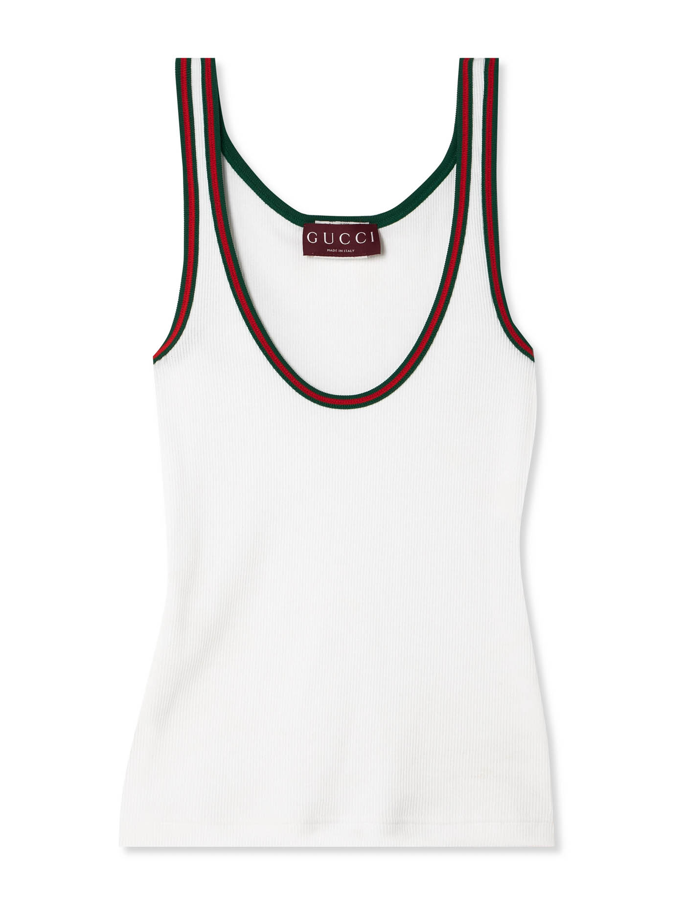 40 Gucci, Webbing Trimmed Ribbed Stretch Cotton Jersey Tank, Net A Porter.com