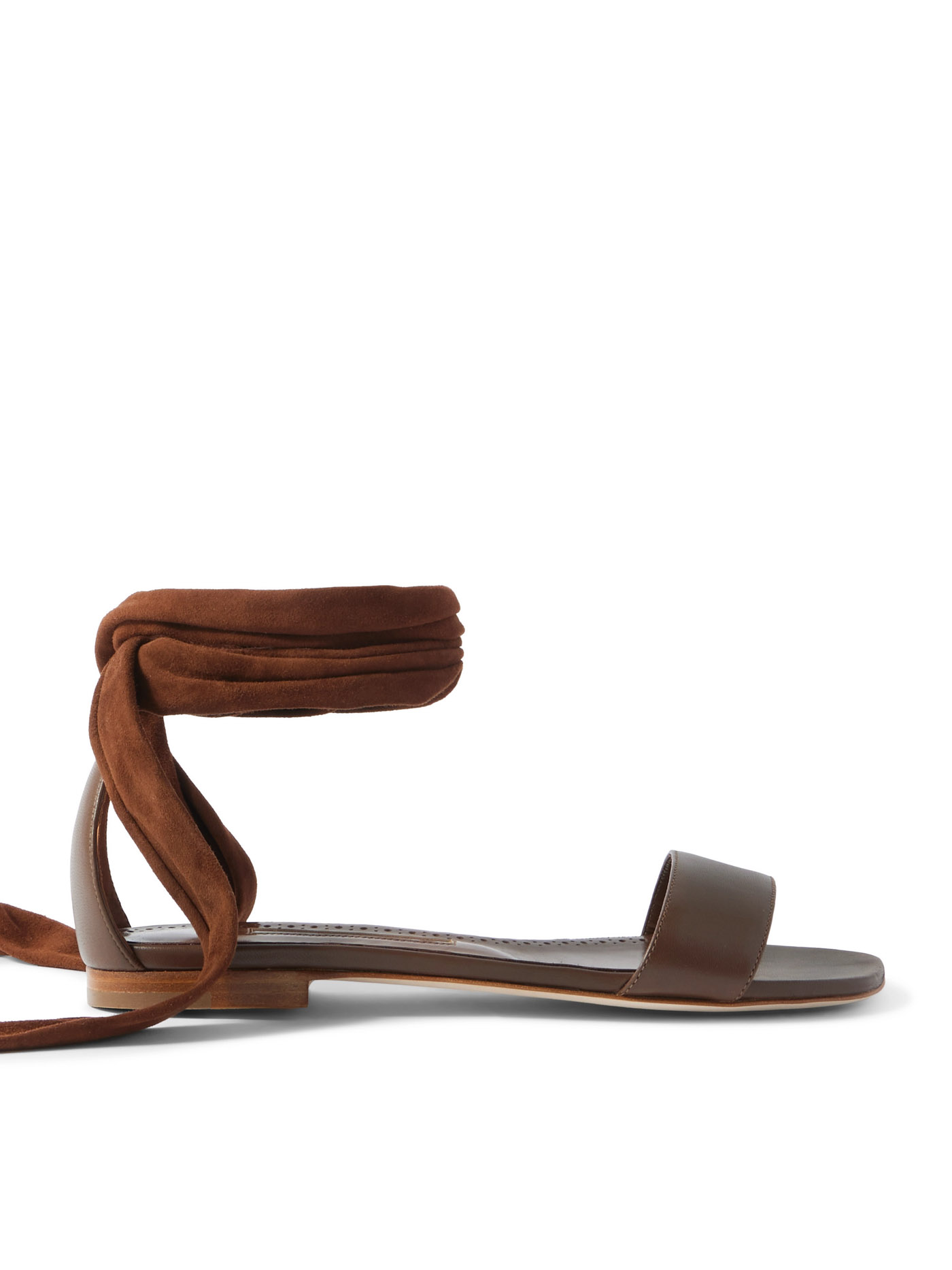 40 Manolo Blahnik, Chastanaflat Lace Up Suede And Leather Sandals, Net A Porter.com