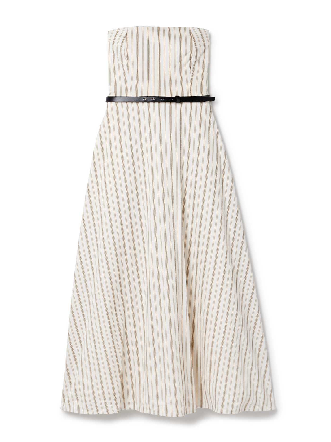 40 Max Mara, Fervida Belted Strapless Striped Cotton And Linen Blend Midi Dress, Net A Porter.com