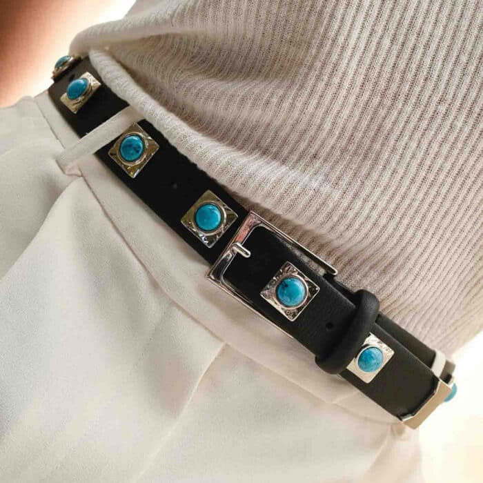 62 9 Aureum No.2 Belt Black & Turquoise Studded Main