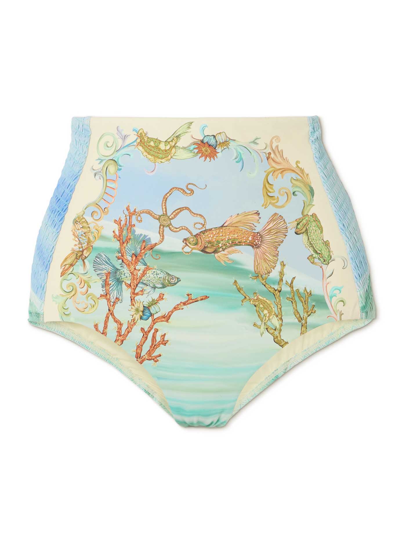 48 Alémais, Emerald Cove Shirred Printed Bikini Briefs, Net A Porter.com