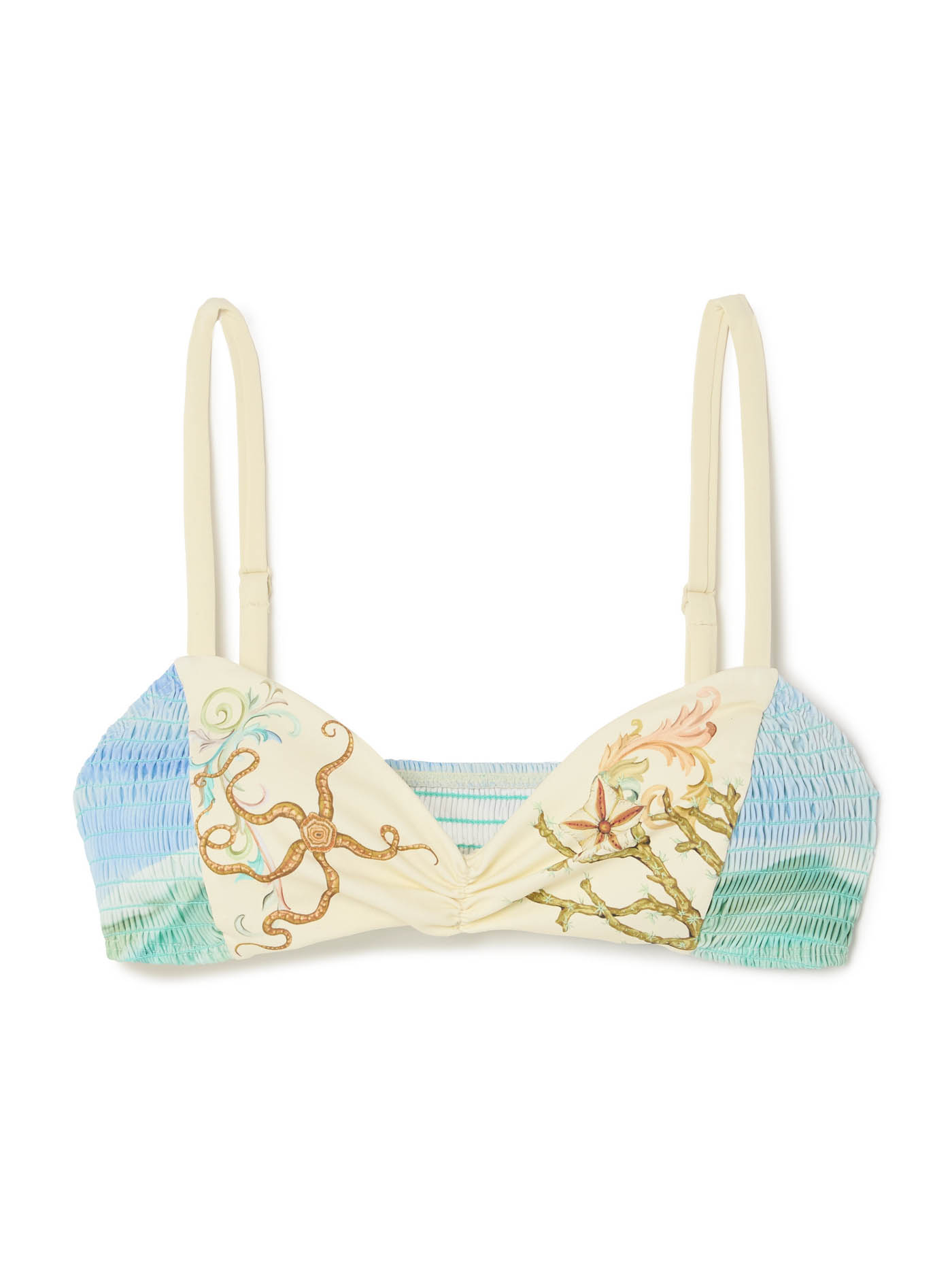 48 Alémais, Emerald Cove Shirred Printed Bikini Top, Net A Porter.com
