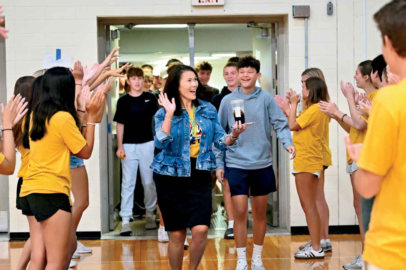 48 Dr. Erin Lenart, Assistant Superintendent And Lfhs Principal, Welcomes The Class Of 2028 With Enthusiasm During Freshman Orientation. 