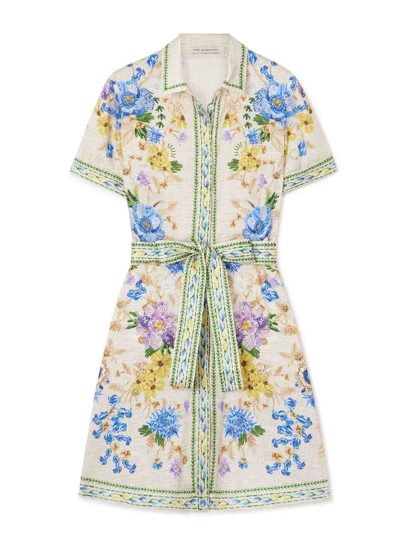 48 Mary Katrantzou, Chima Belted Floral Print Twill Mini Shirt Dress, Net A Porter.com