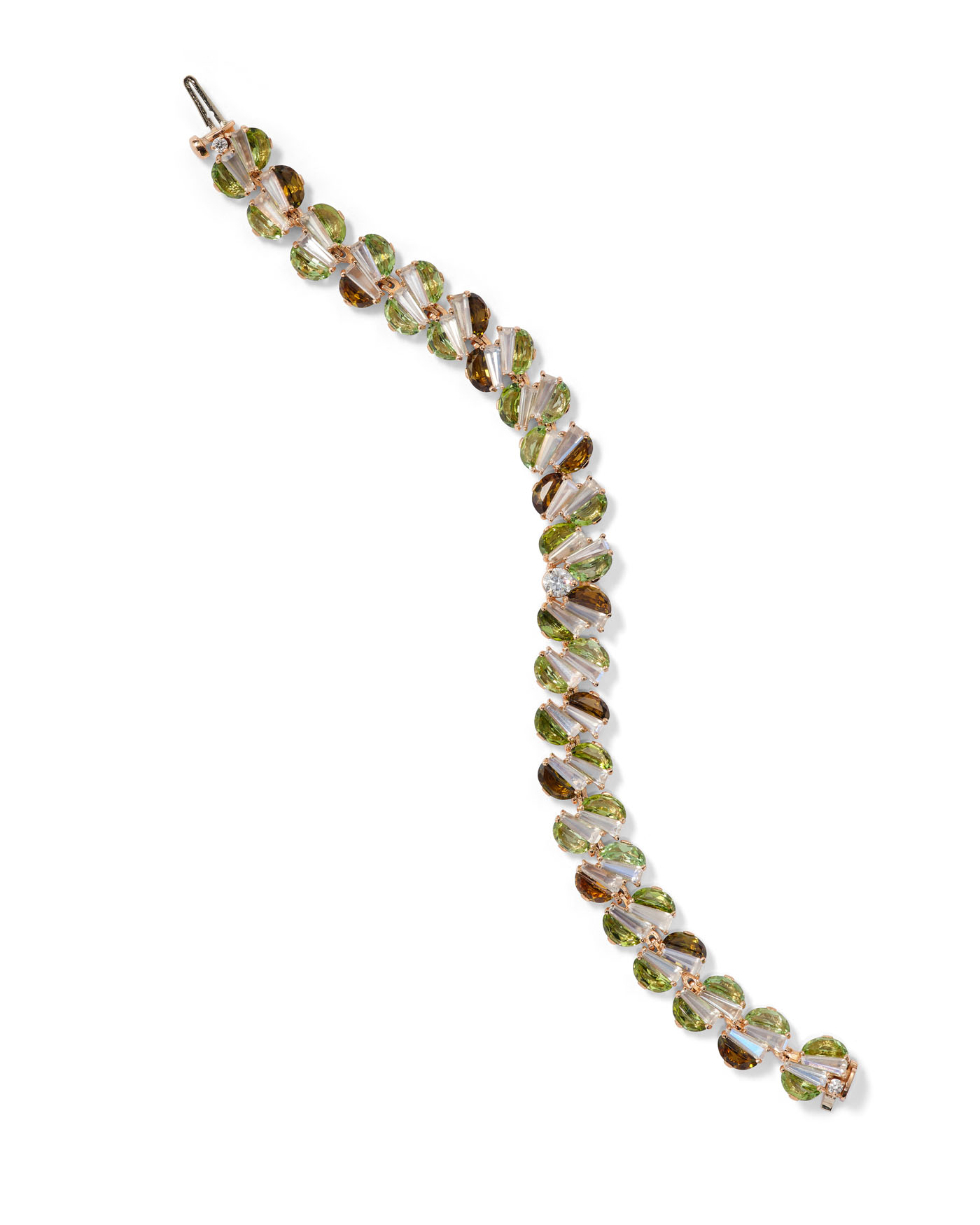102 Nak Armstrong Shirred Tennis Bracelet Green Tourmaline, Rainbow Moonstone, Diamond 2