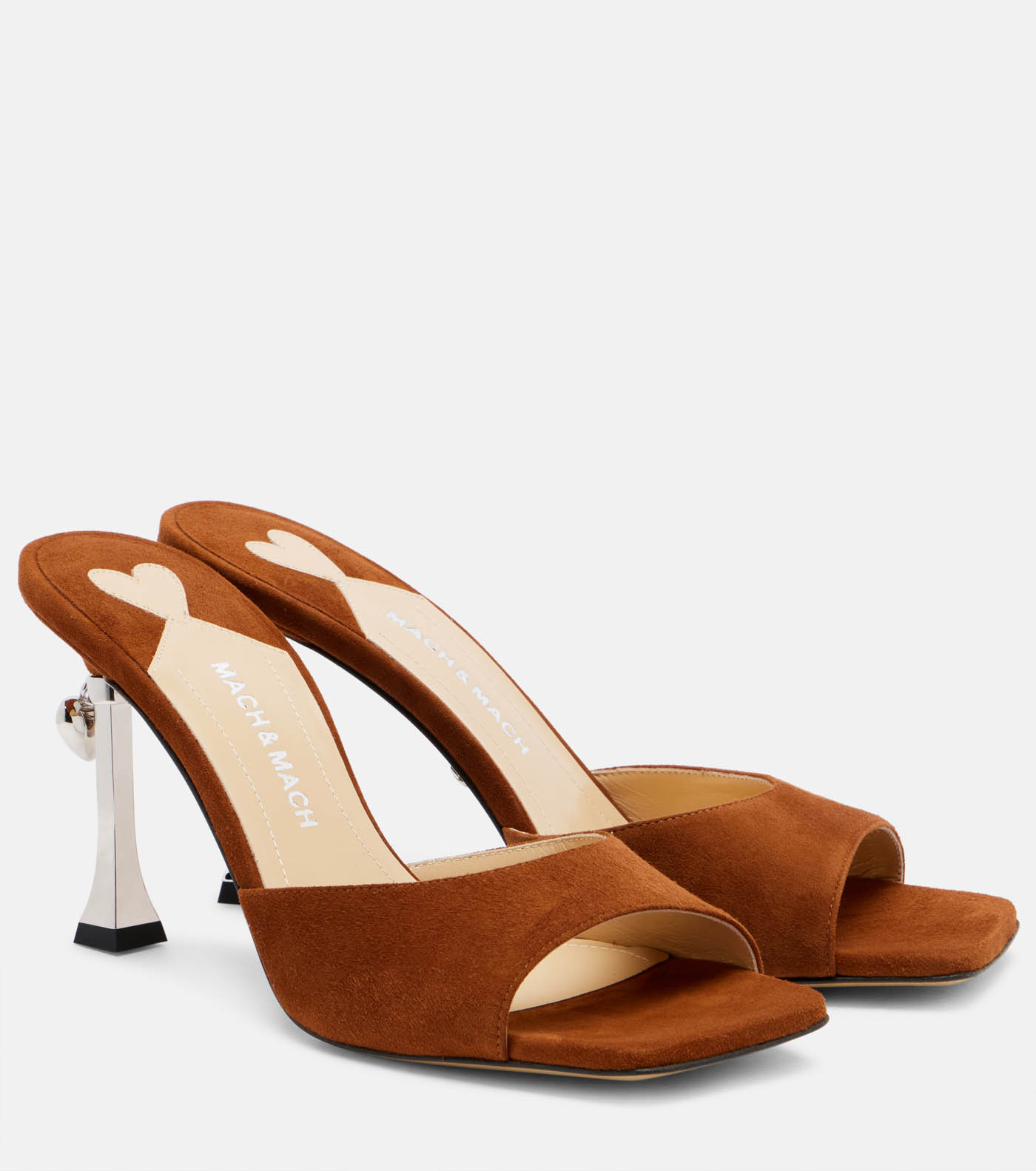 38 Mach & Mach Puffy Heart Ring 95 Suede Mules, Mytheresa.com