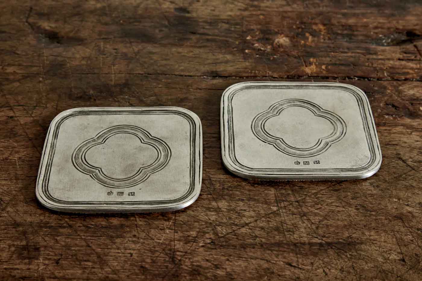 100 Match Pewter Pair Of Square Coasters