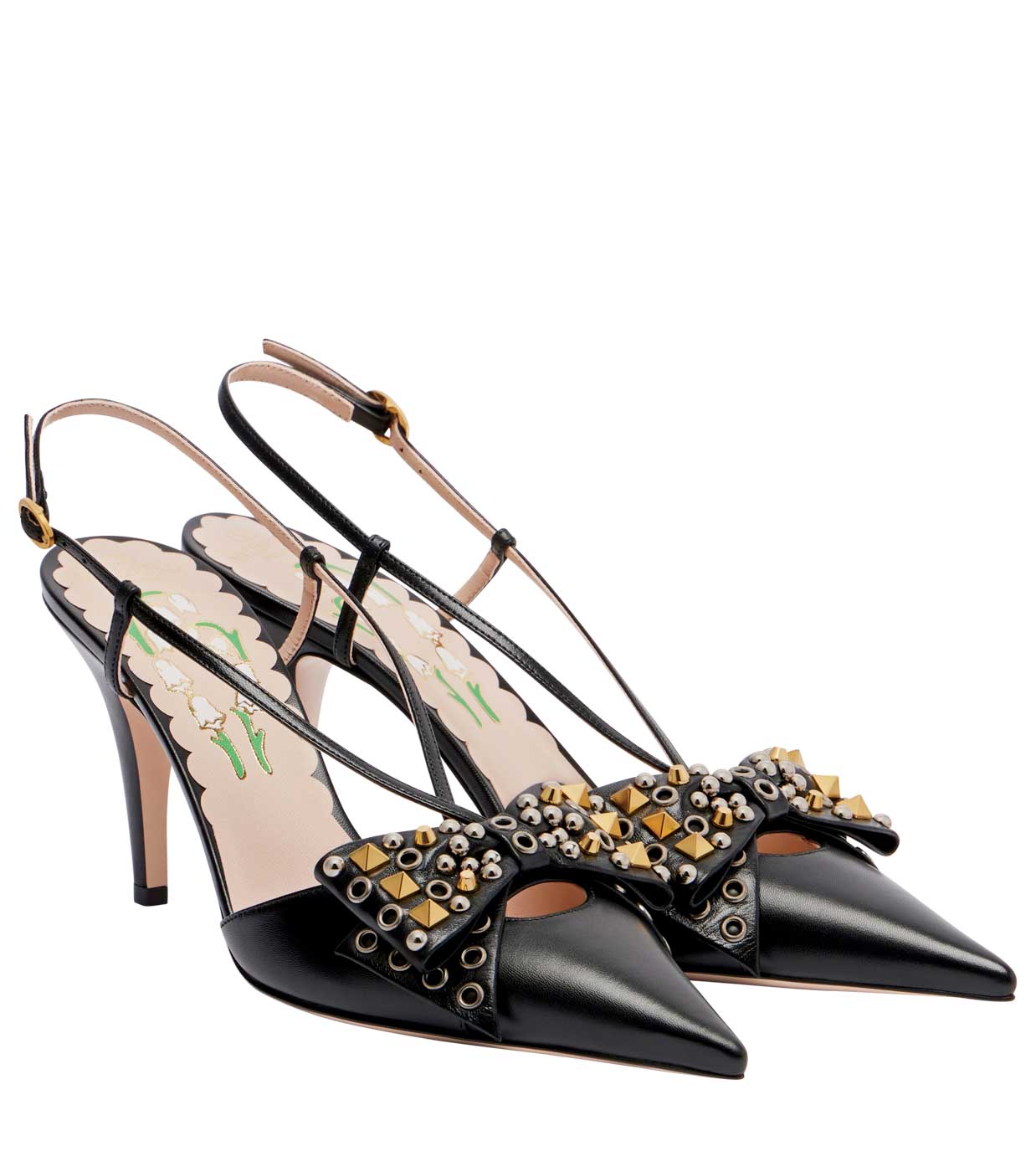 38 Valentino Garavani Bowow 85 Studded Leather Slingback Pumps, Mytheresa.com