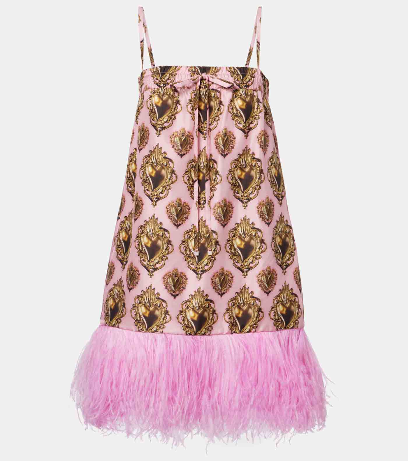 44 Dolce & Gabbana, Feather Trimmed Printed Silk Minidress, Mytheresa.com