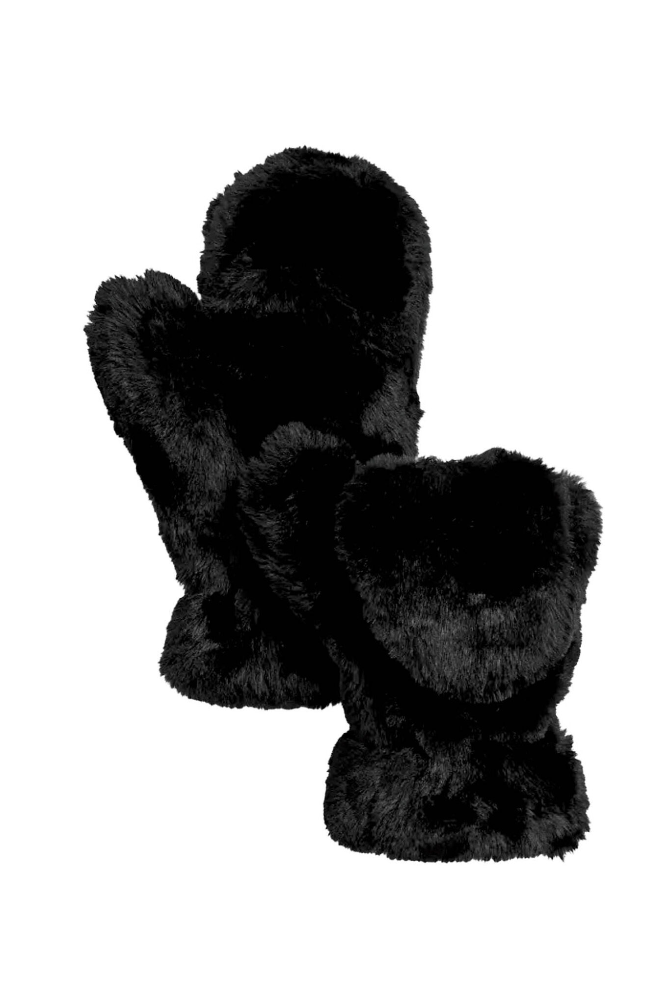 Linda Richards Knit Mink Mittens Black 1