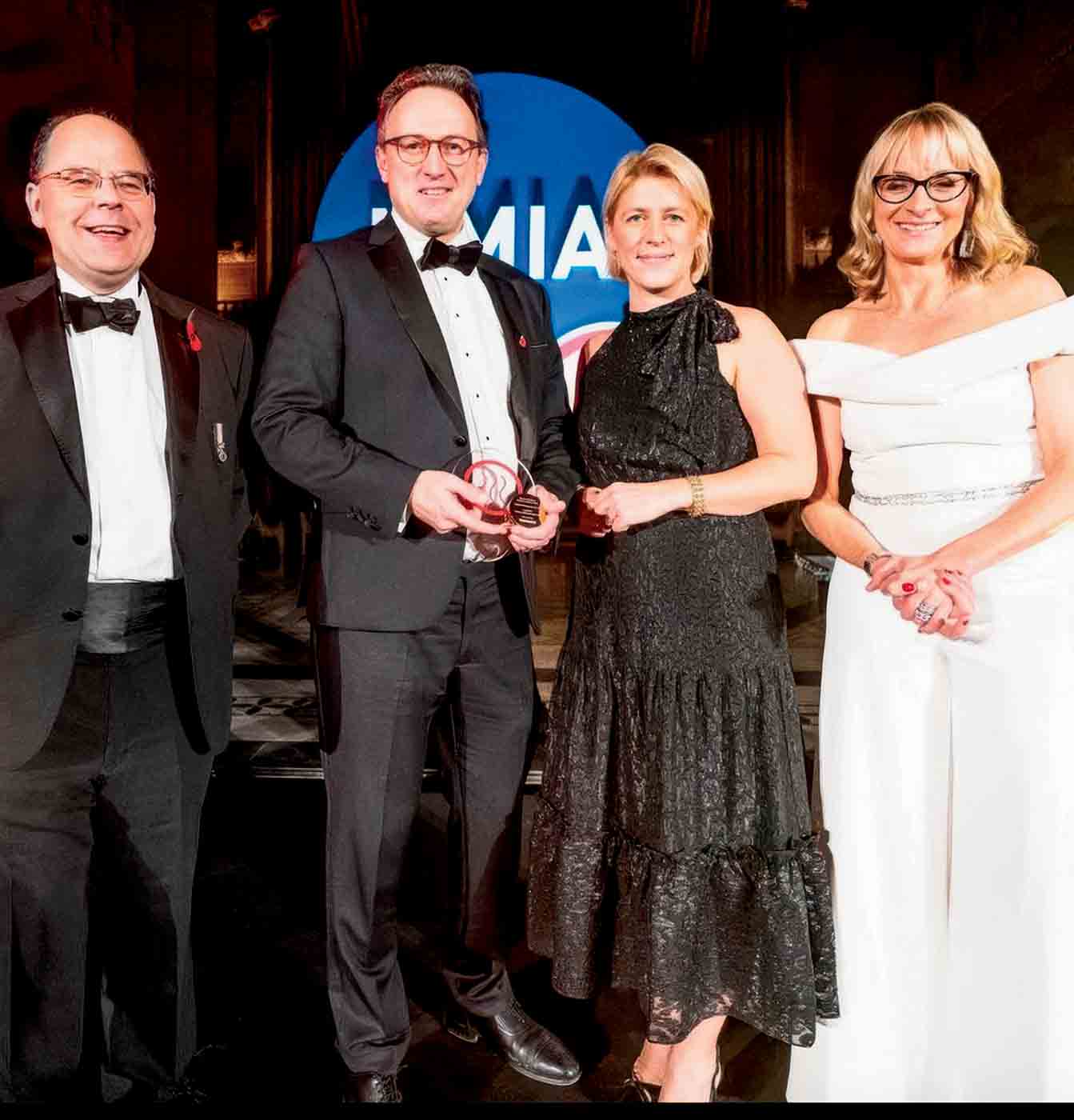 (please Include) Ben And Kasia Pinnington Receive Mersey Maritime International Business Of The Year Award 2022 At Liverpool's Anglican Cathedral From Bae Systems Left And Host Bbc Presenter Louise Minchin