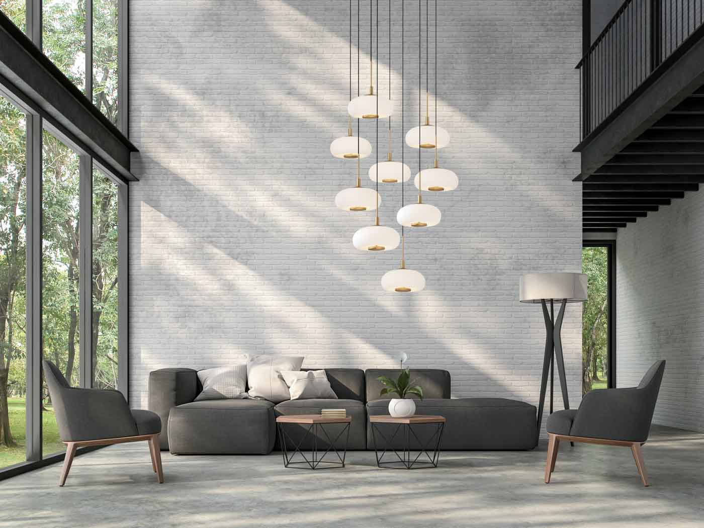 High,ceiling,loft,living,room,3d,render.there,are,white,brick