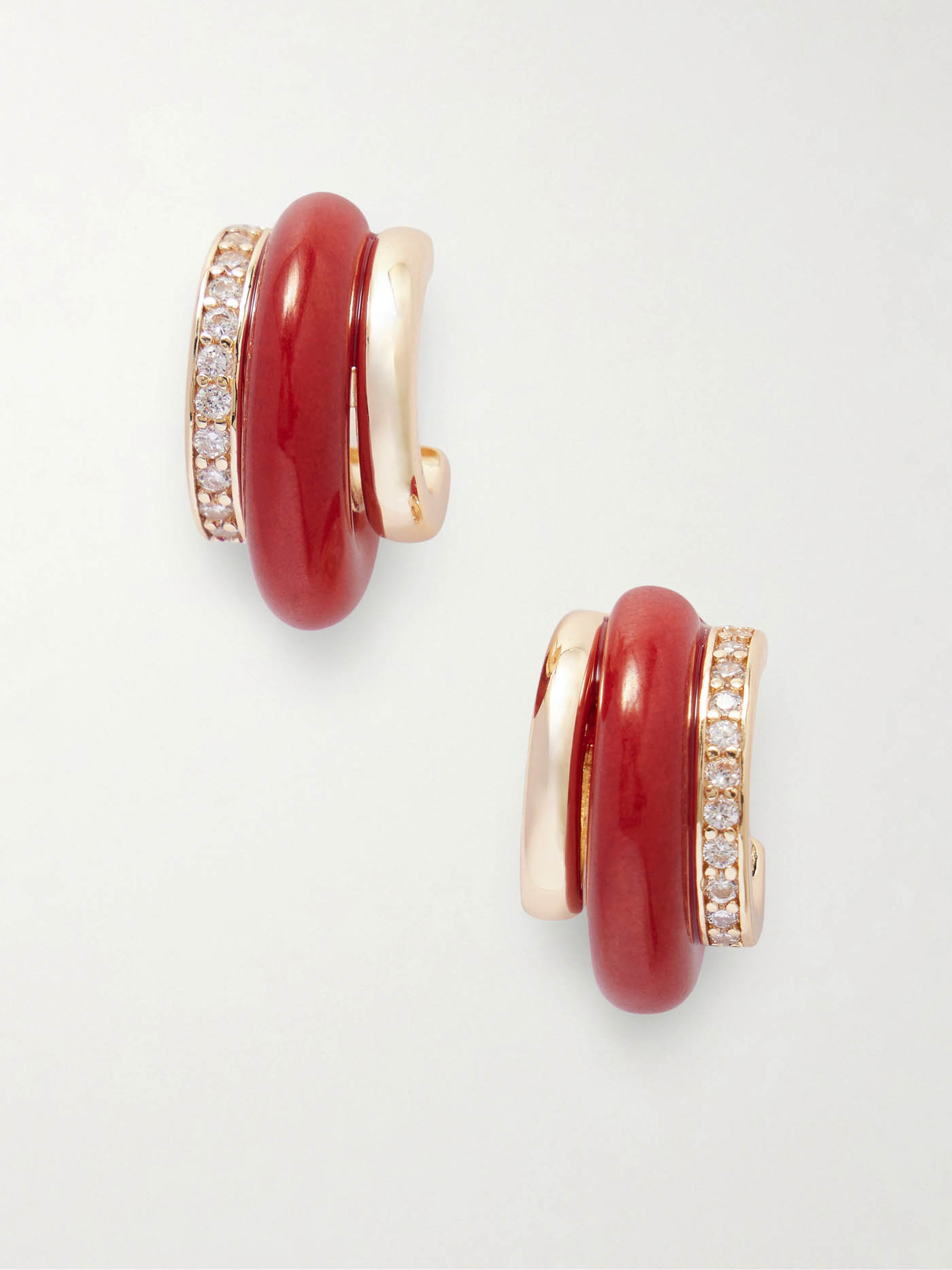 34 Roxanne Assoulin, The Stone Huggie Gold Tone, Carnelian And Crystal Hoop Earrings, Net A Porter.com