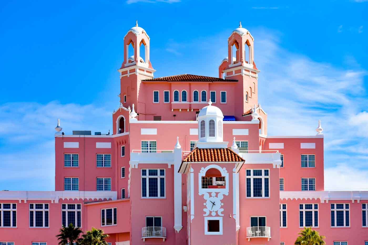 St. Pete Beach, Florida. January 25, 2019. Top View Of The Don Cesar Hotel On Lightblue Cloudy Sky Background The Legendary Pink Palace Of St. Pete Beach. (3)