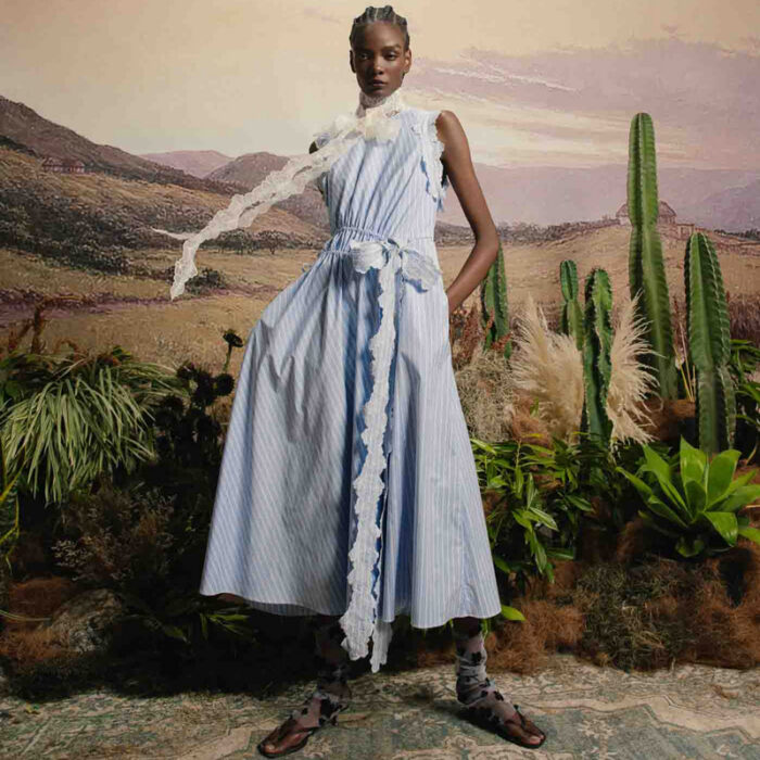 36 Main Kika Vargas Hanna Dress With Blue Stripes, $865, Lilliealexanderboutique.com