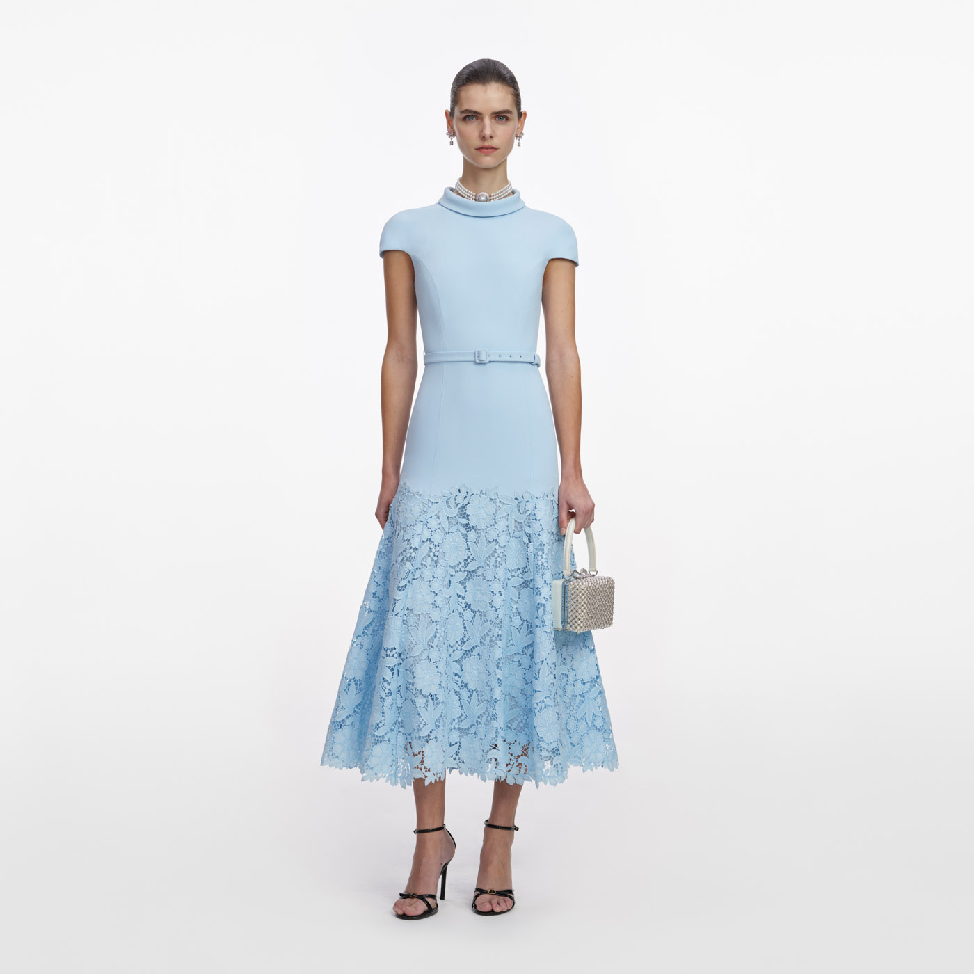 36 Self Portrait Blue Crepe Lace Midi Dress, $695, Lilliealexanderboutique.com