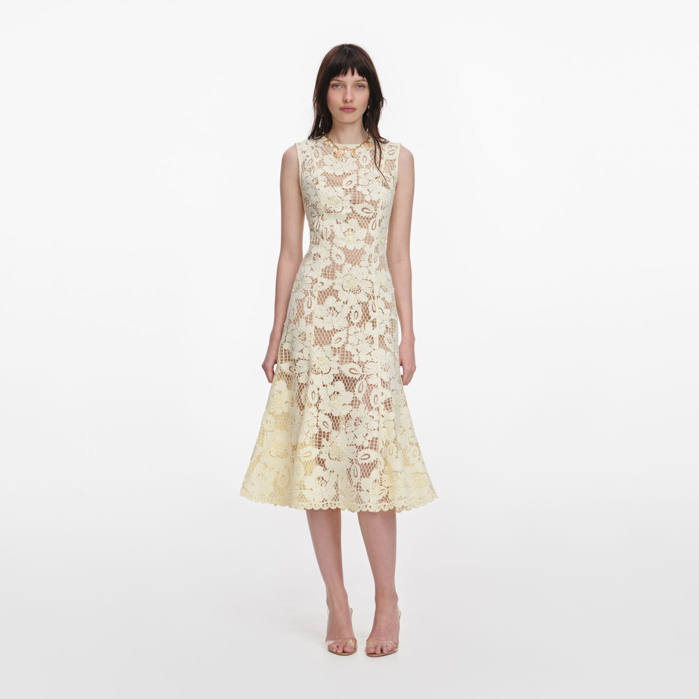 36 Self Portrait Yellow Crochet Lace Midi Dress, $695, Lilliealexanderboutique.com
