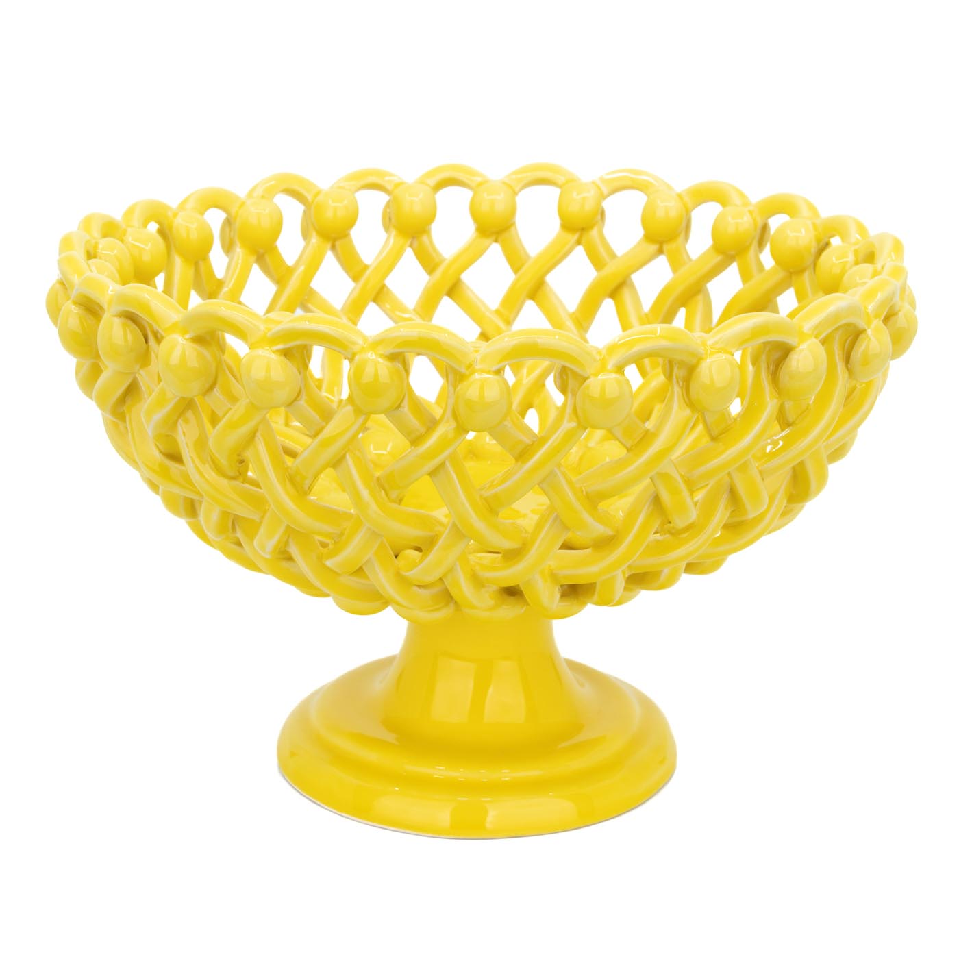 40 Casa Branca, Braided Ceramic Button Basket On Pedestal, Yellow, Casabranca.com