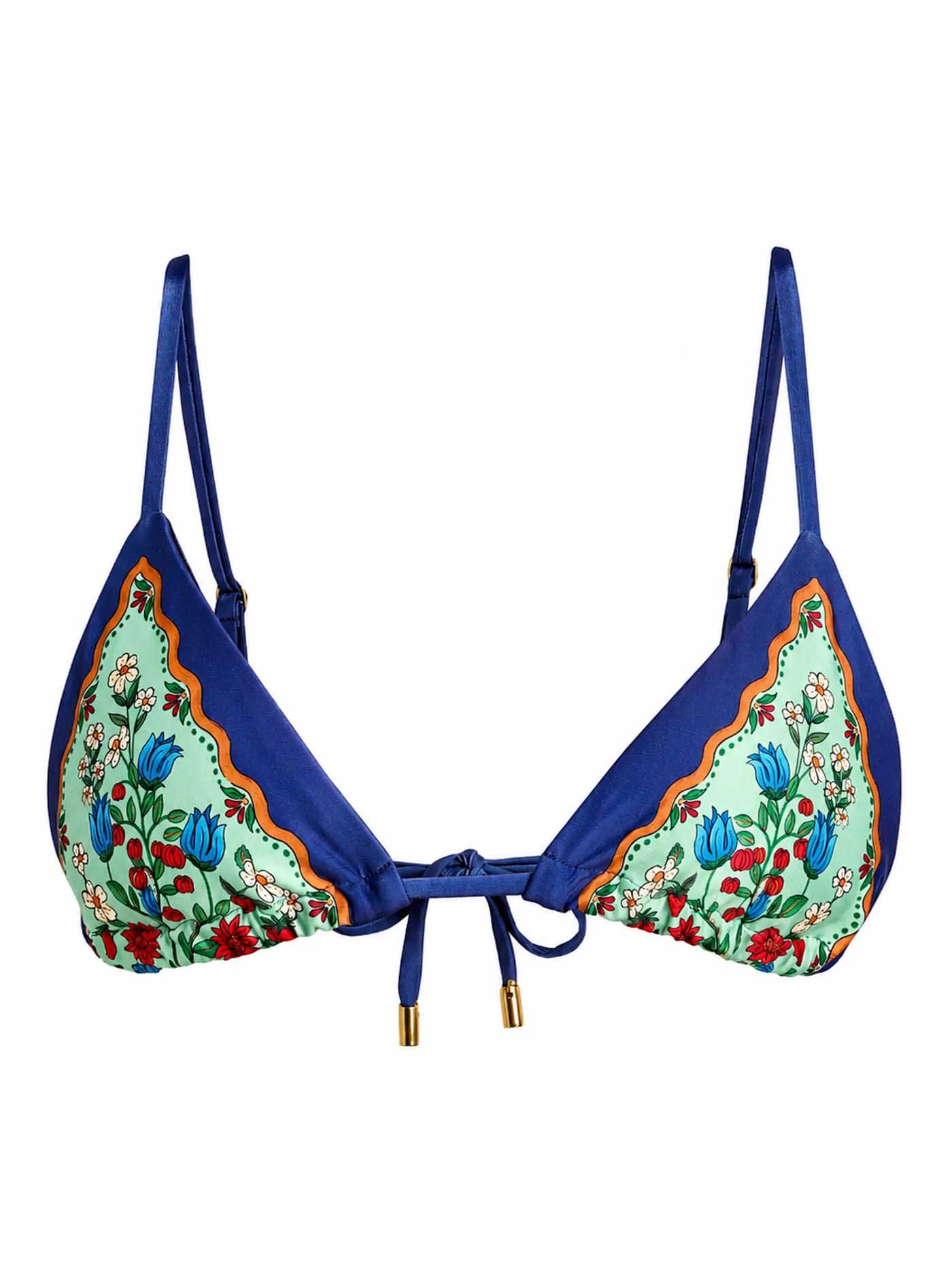 33 Farm Rio Fruit Beauty Faded Green Bikini Top, $118,lilliealexanderboutique.com