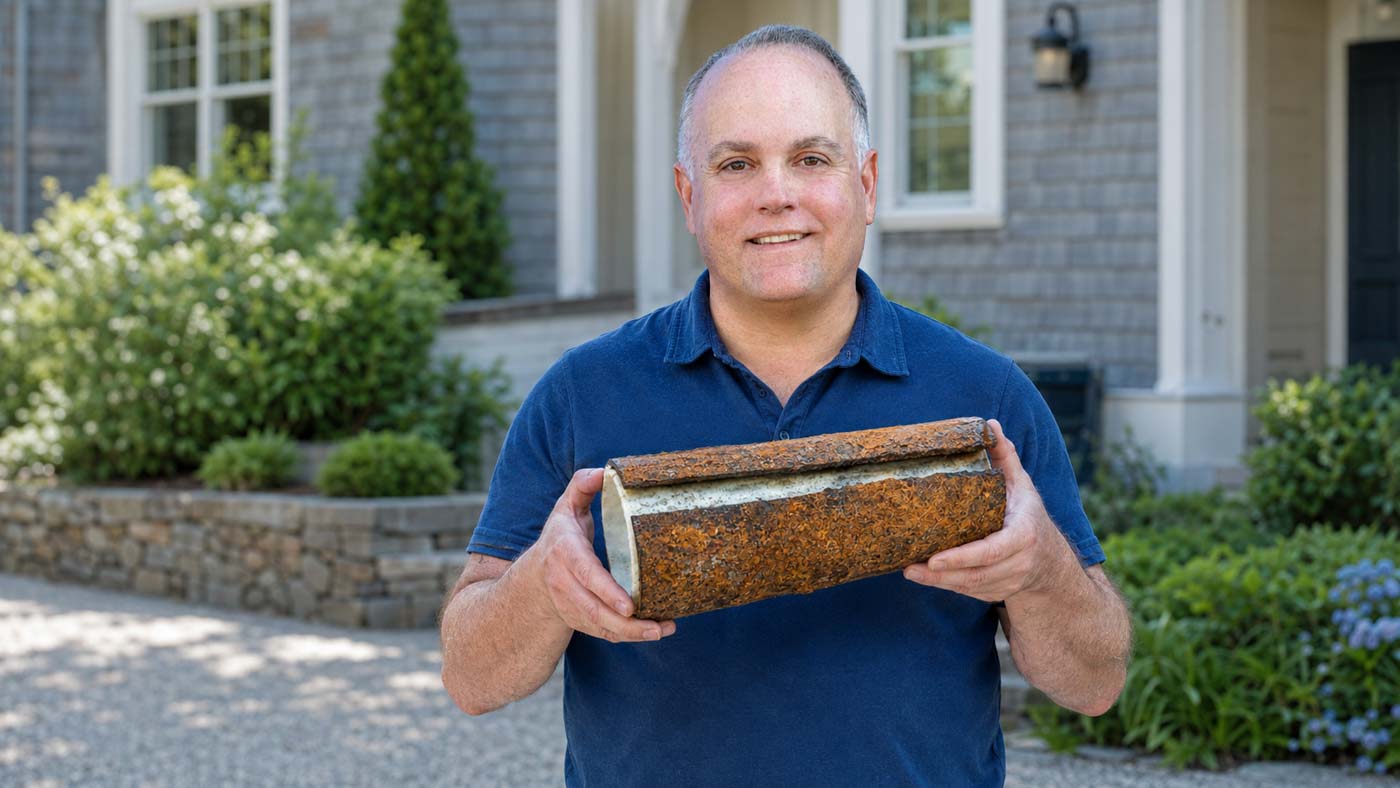32 Andy Visconi With A Root Damaged Sewer Pipe Restored By Cahill’s Trenchless Lining.