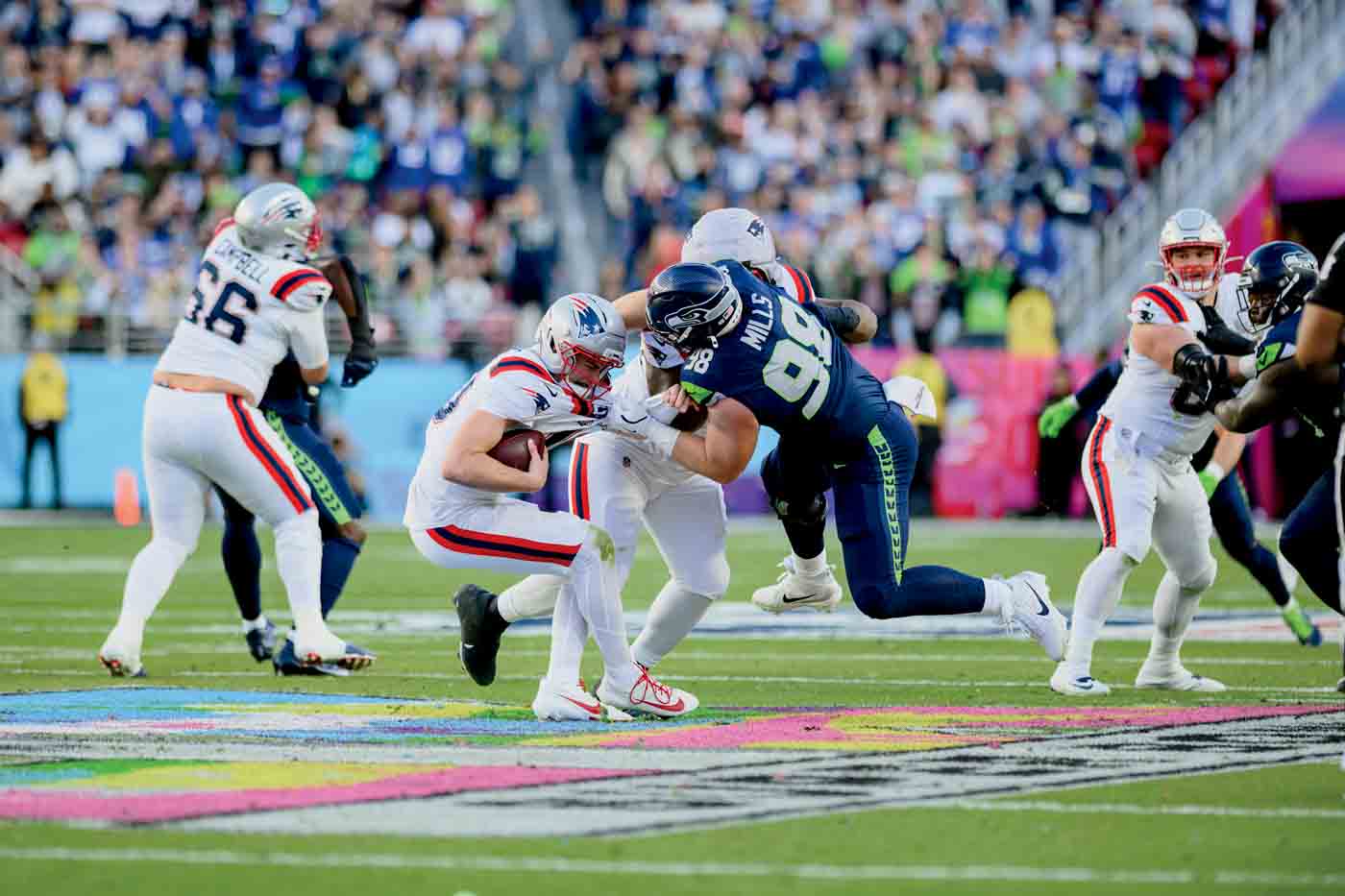 61 (please Use) Rylie Mills Sacking New England Patriot's Drake Maye In The 2026 Super Bowl