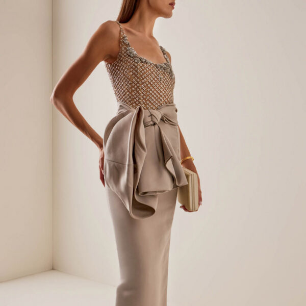 40 Main Oscar De La Renta Khaki Draped Faille Gown