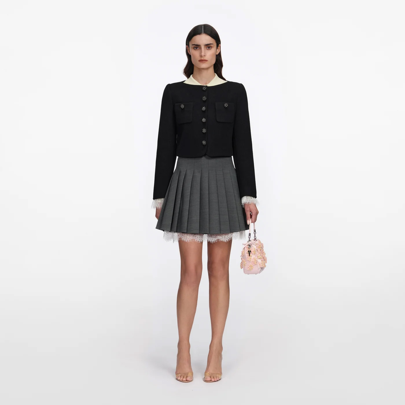 42 Selt Portait Gray Pleasted Mini Skirt, $460, Lilliealeexanderboutique.com